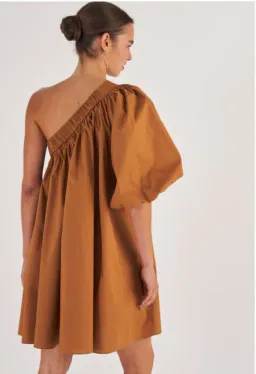 Oroton One Shoulder Gathered Dress Brown Size 12 for rent on The Volte - image 2