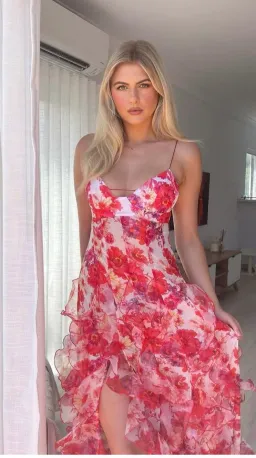 Menti Santorini Red Margarita Floral Chiffon Size S / AU 8 for rent on The Volte - image 2