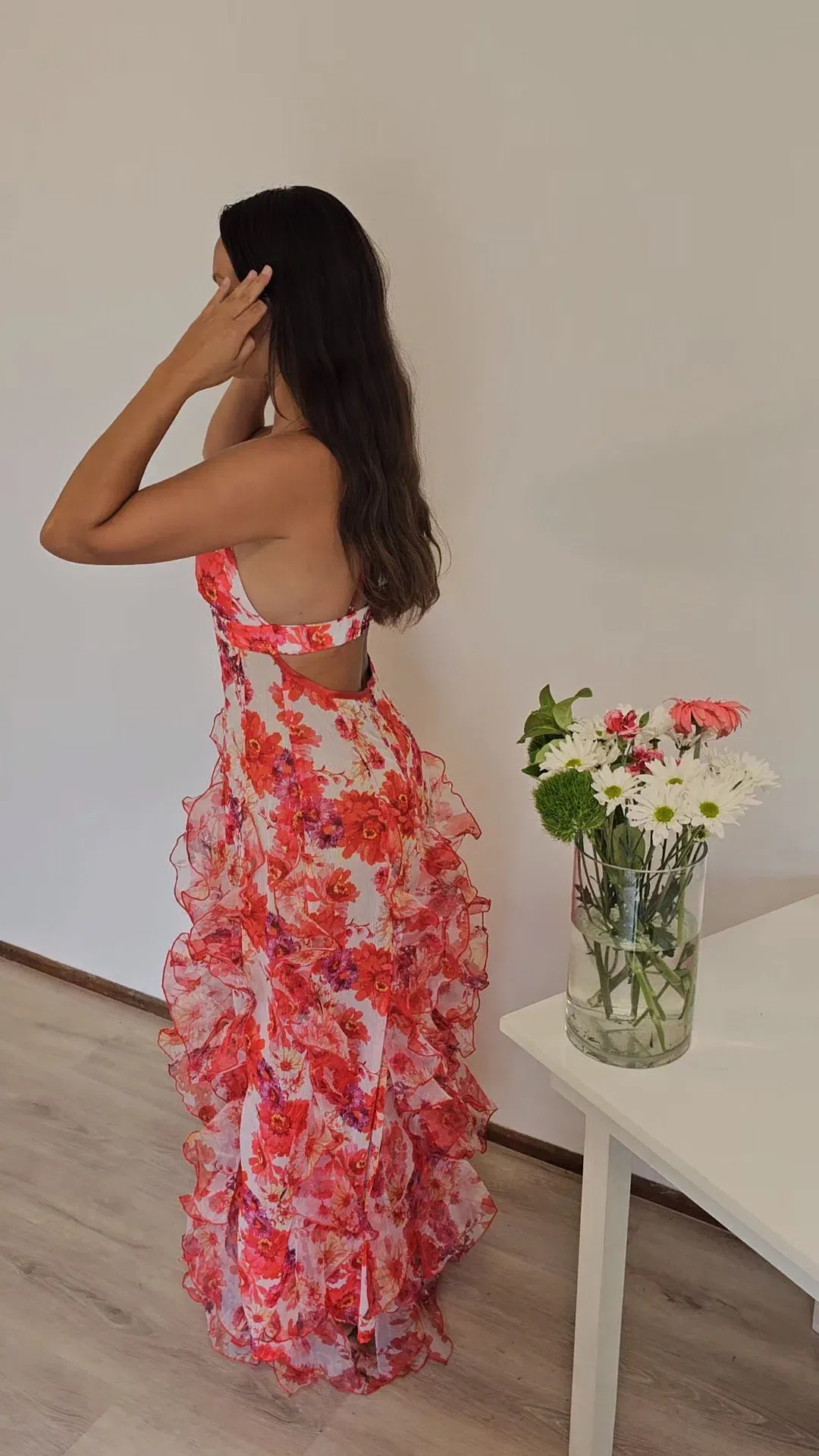 Menti Santorini Red Margarita Floral Chiffon Size S / AU 8 for rent on The Volte - main image