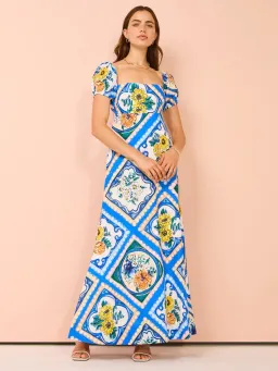 By Nicola Mariposa Puff Sleeve Maxi Dress in Azure Floral Size 8 for rent on The Volte - image 1