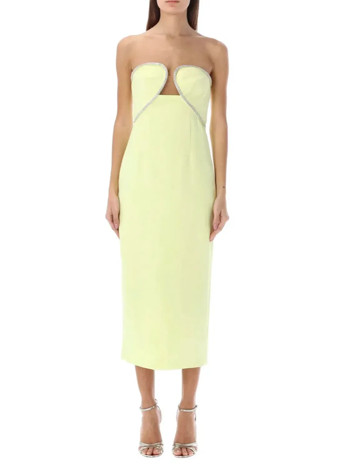 Self- Portrait Diamanté Trim Midi Dress Lime Green Size 8 for rent on The Volte - main image
