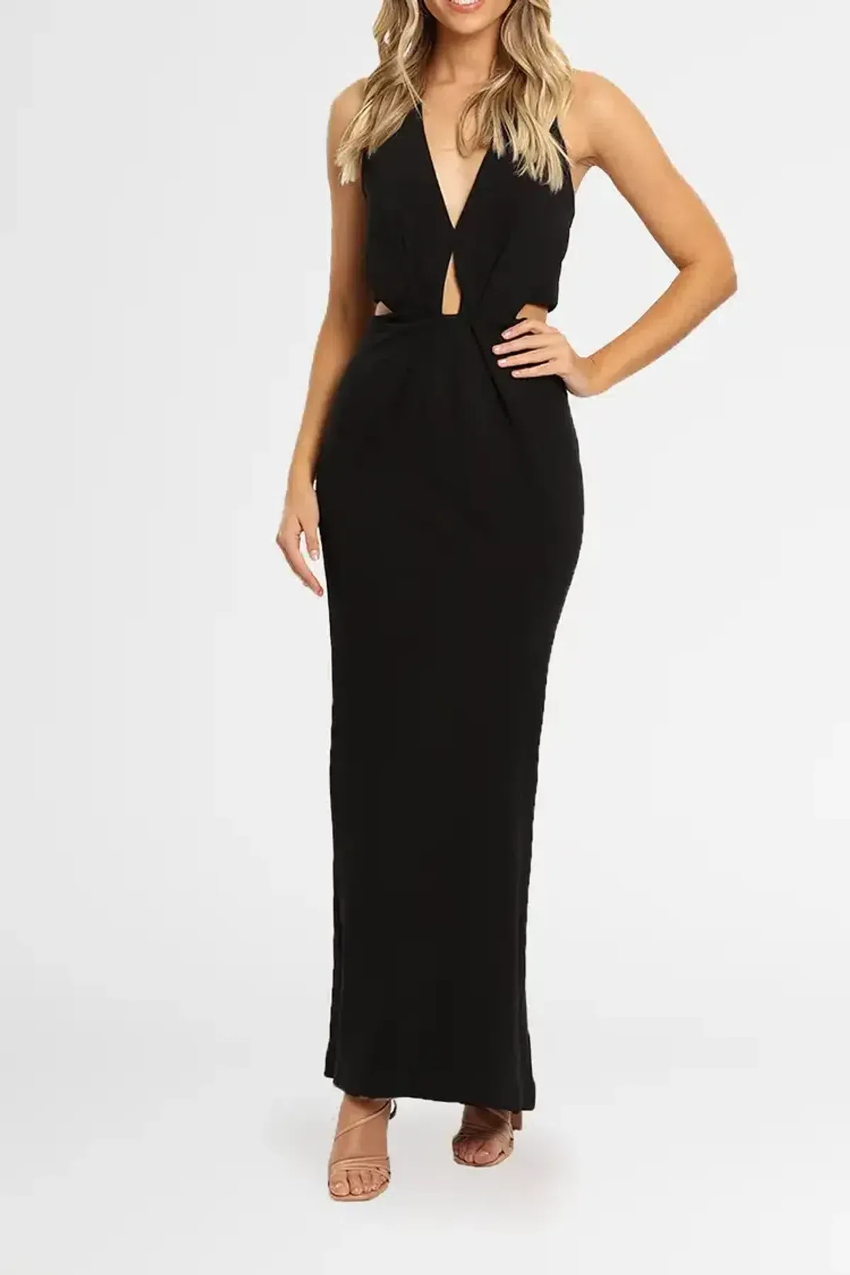 Nicholas Bandage Halter Plunge Gown in Black Size 10 - Image 2