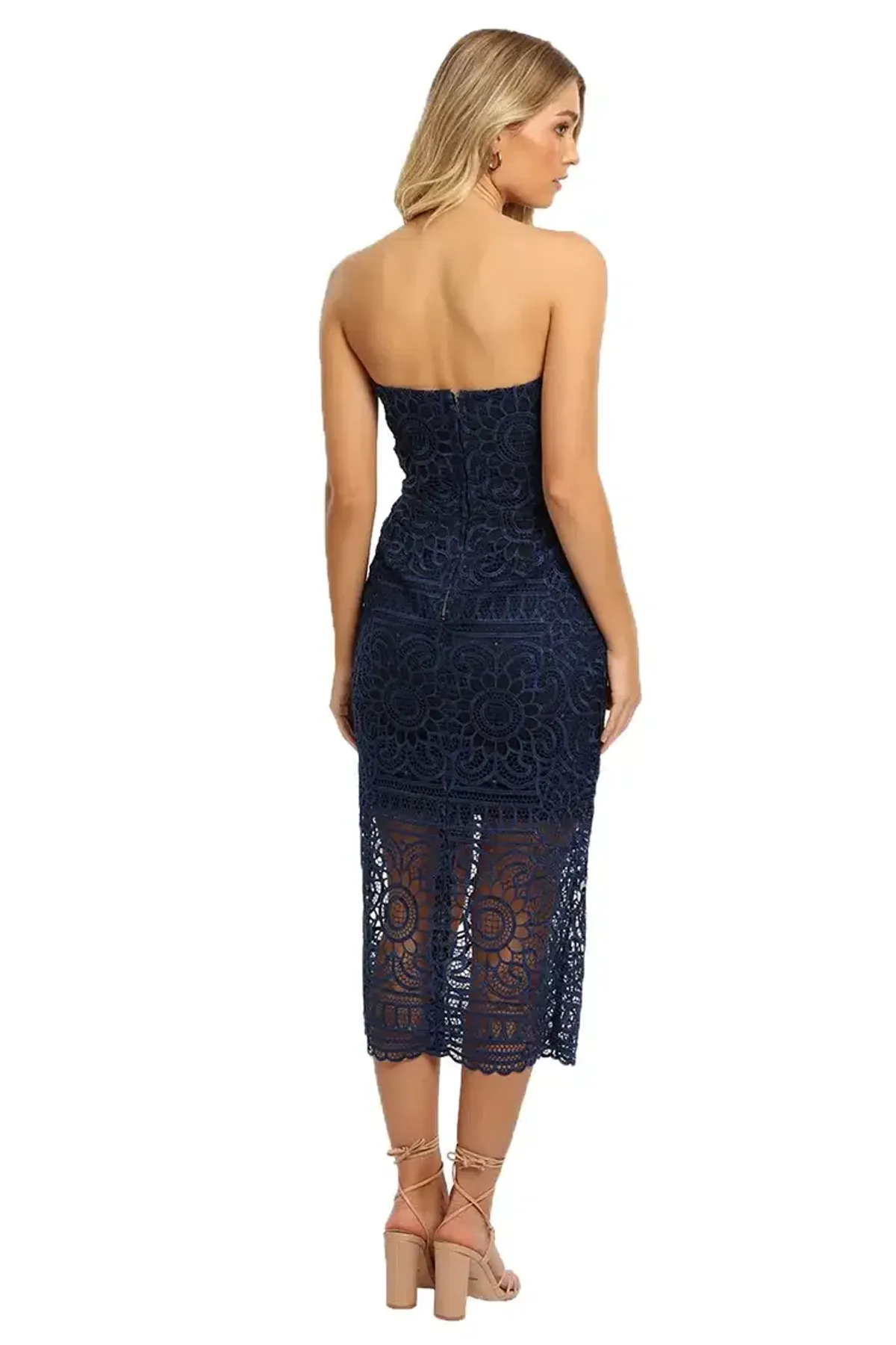 Nicholas Geo Lace Midi Dress Navy Size 6 - Image 3