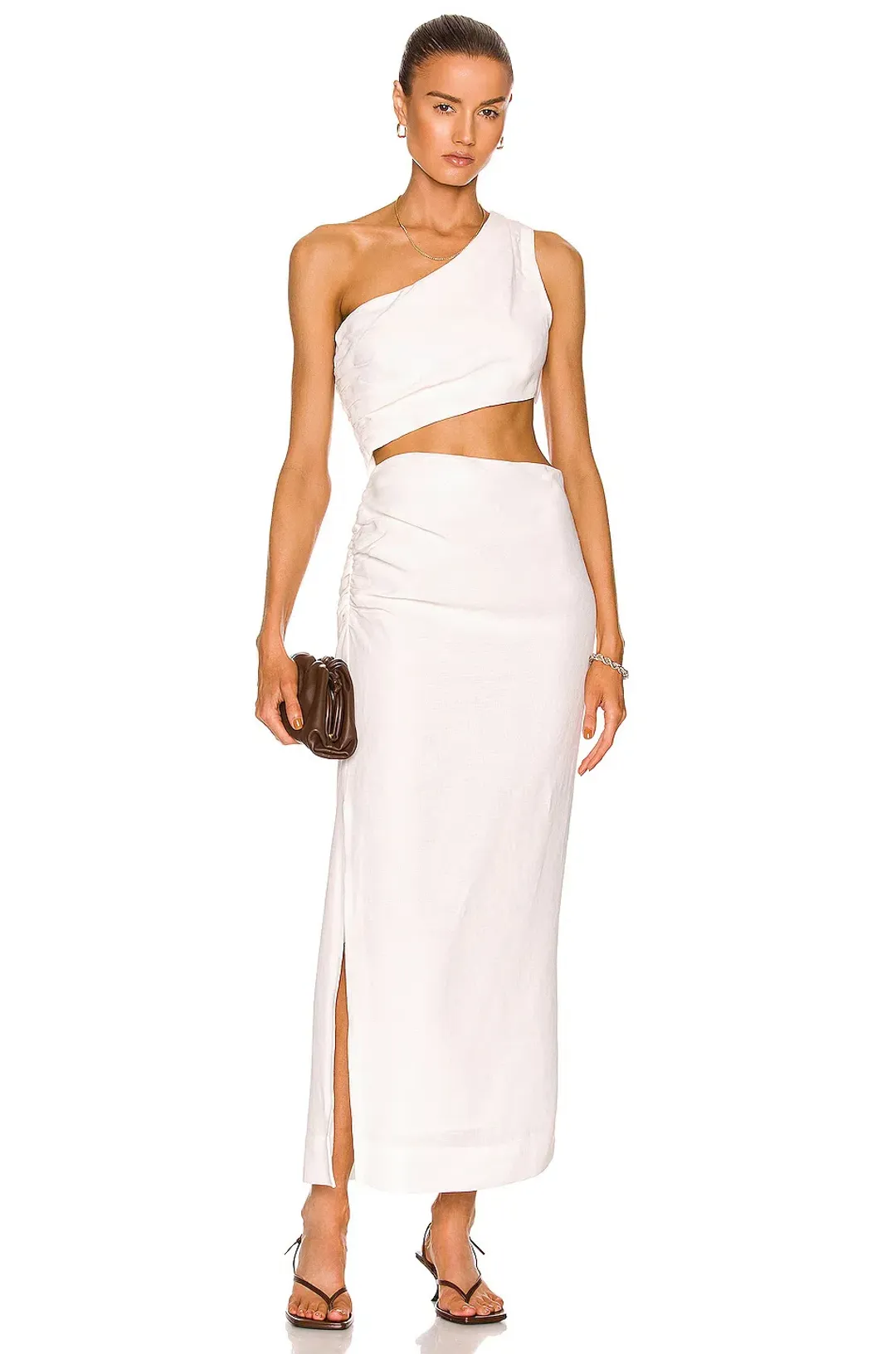 Sir The Label Clemence One Shoulder Midi Dress Ivory Size 0/AU 6 for rent on The Volte - main image