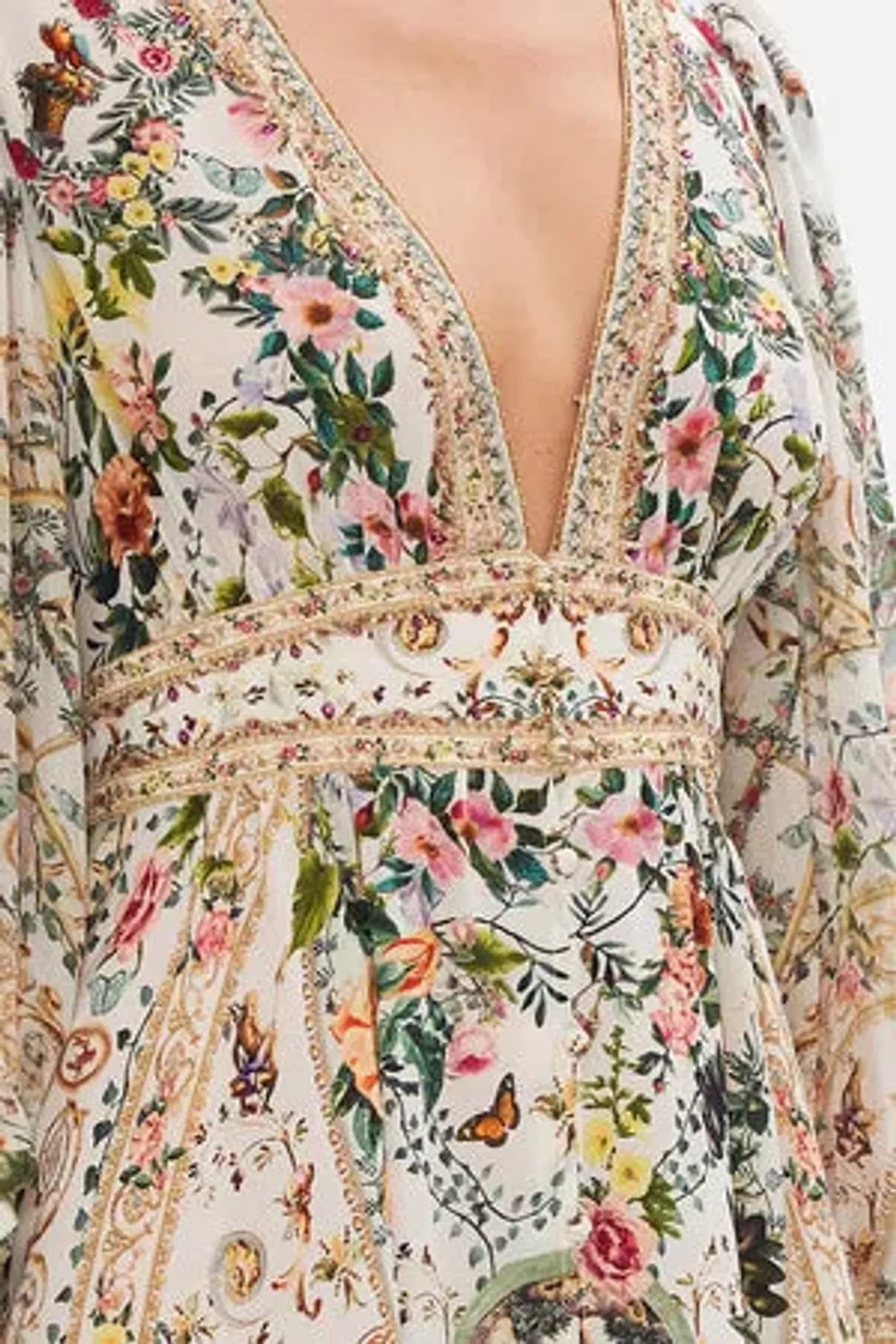 Camilla Renaissance Romance Long Button Front Dress Floral Size 12 - Image 3