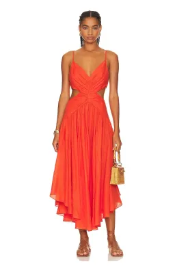 Zimmerman Raie Plunge Cut Out Midi Dress in Tangerine Size 8 for rent on The Volte - image 1