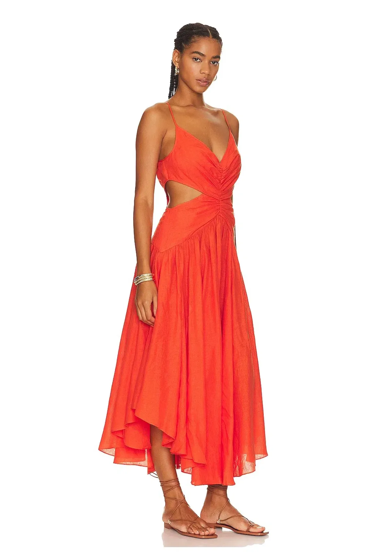 Zimmerman Raie Plunge Cut Out Midi Dress in Tangerine Size 8 - Image 2