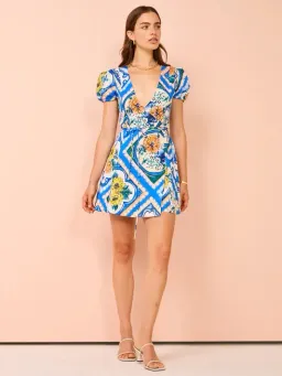 By Nicola - Havana Wrap Mini Dress In Azure Floral - Size 12 (fits 10-12) for rent on The Volte - image 1