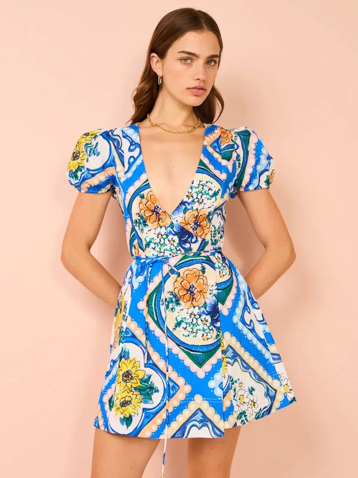 By Nicola - Havana Wrap Mini Dress In Azure Floral - Size 12 (fits 10-12) - Image 2