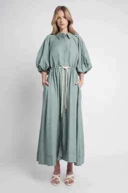 Aje Bonjour Belted Shirt Midi Dress Green Size 16 for rent on The Volte - image 1