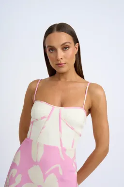 By Johnny Fia Linen Floral Dress in Pink Ivory Size 10 for rent on The Volte - image 2