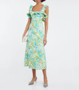 Zimmermann High Tide Linen Midi Dress Aqua Ikat Floral Size 0 / AU 6-8 for rent on The Volte - image 1