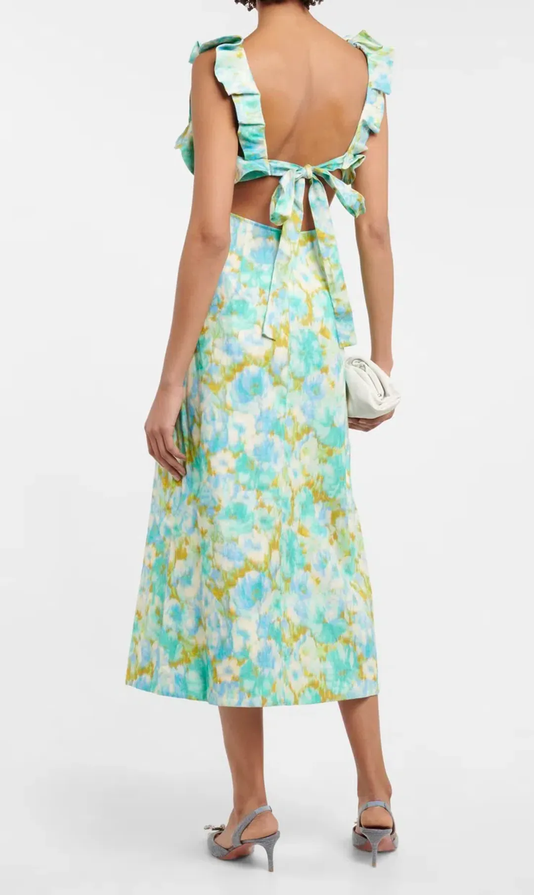 Zimmermann High Tide Linen Midi Dress Aqua Ikat Floral Size 0 / AU 6-8 for rent on The Volte - main image