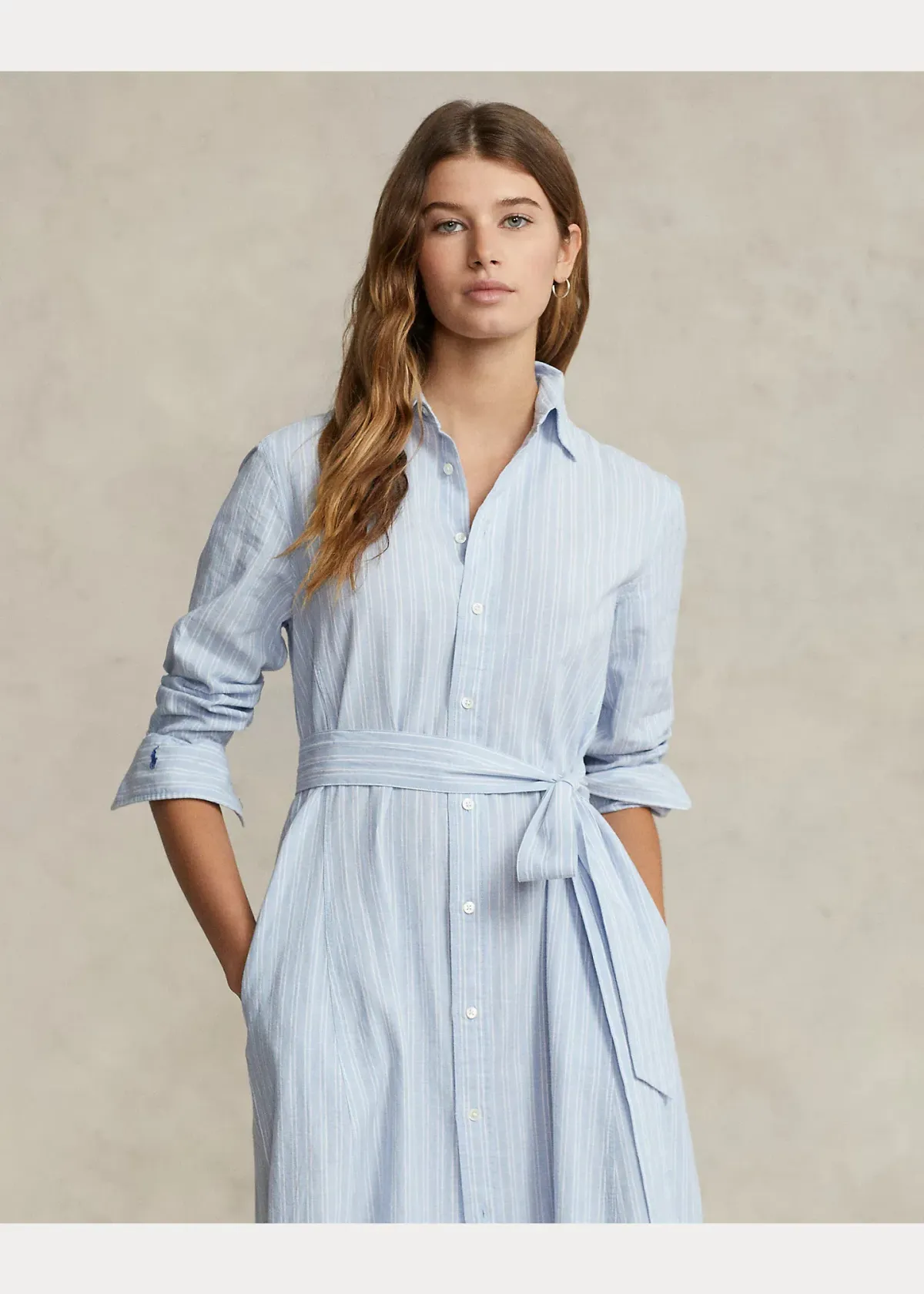 Ralph Lauren Belted Striped Linen Cotton Shirtdress Blue Size 6 - Image 2