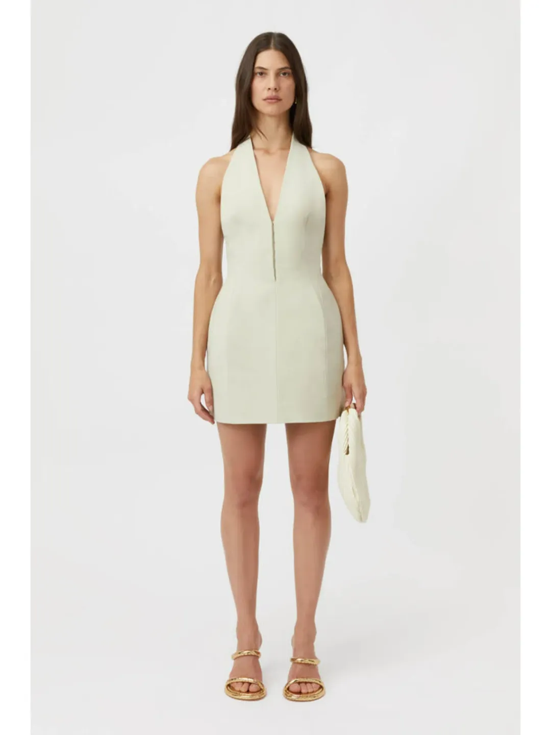Camilla And Marc Petra Halter Neck Mini Dress Pistachio Green Size AU 6 for rent on The Volte - main image