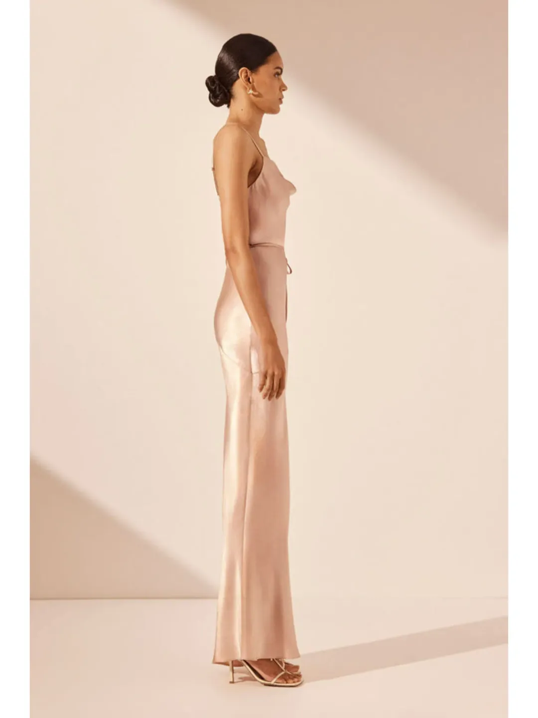 Shona Joy La Lune Bias Cowl Maxi Dress Desert Rose Size AU 10 for rent on The Volte - main image