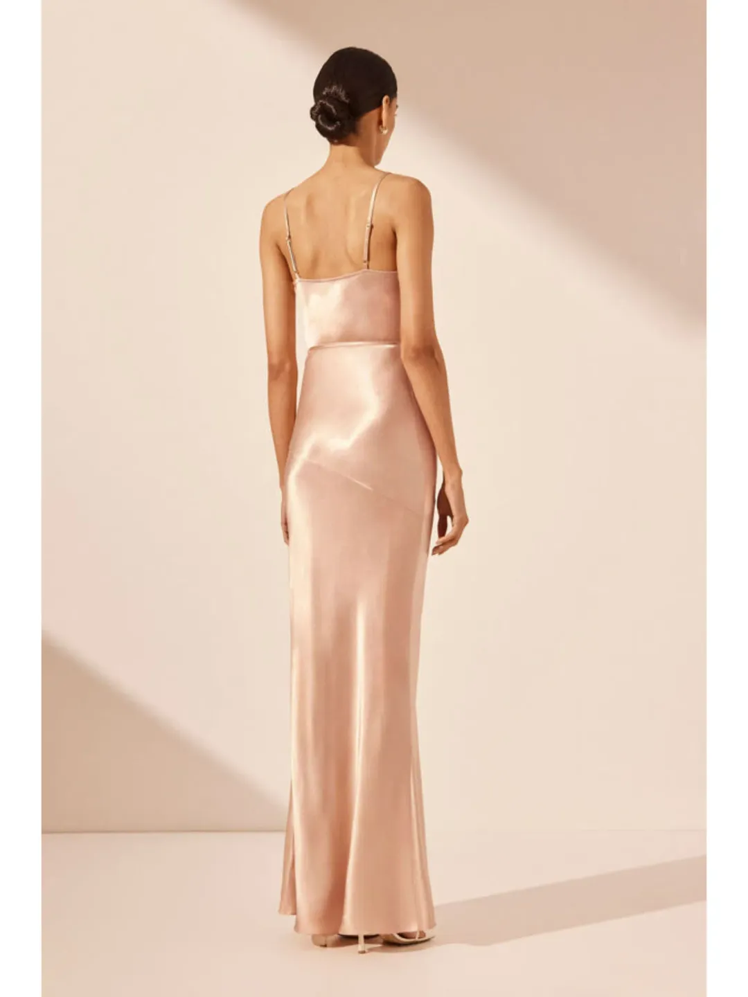 Shona Joy La Lune Bias Cowl Maxi Dress Desert Rose Size AU 10 for rent on The Volte - main image