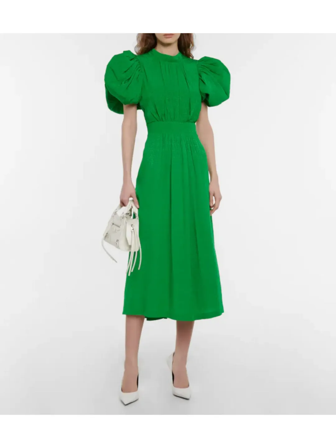 Rotate By Birger Christensen Noon Puff Sleeve Dress Green Size AU 8 for rent on The Volte - main image