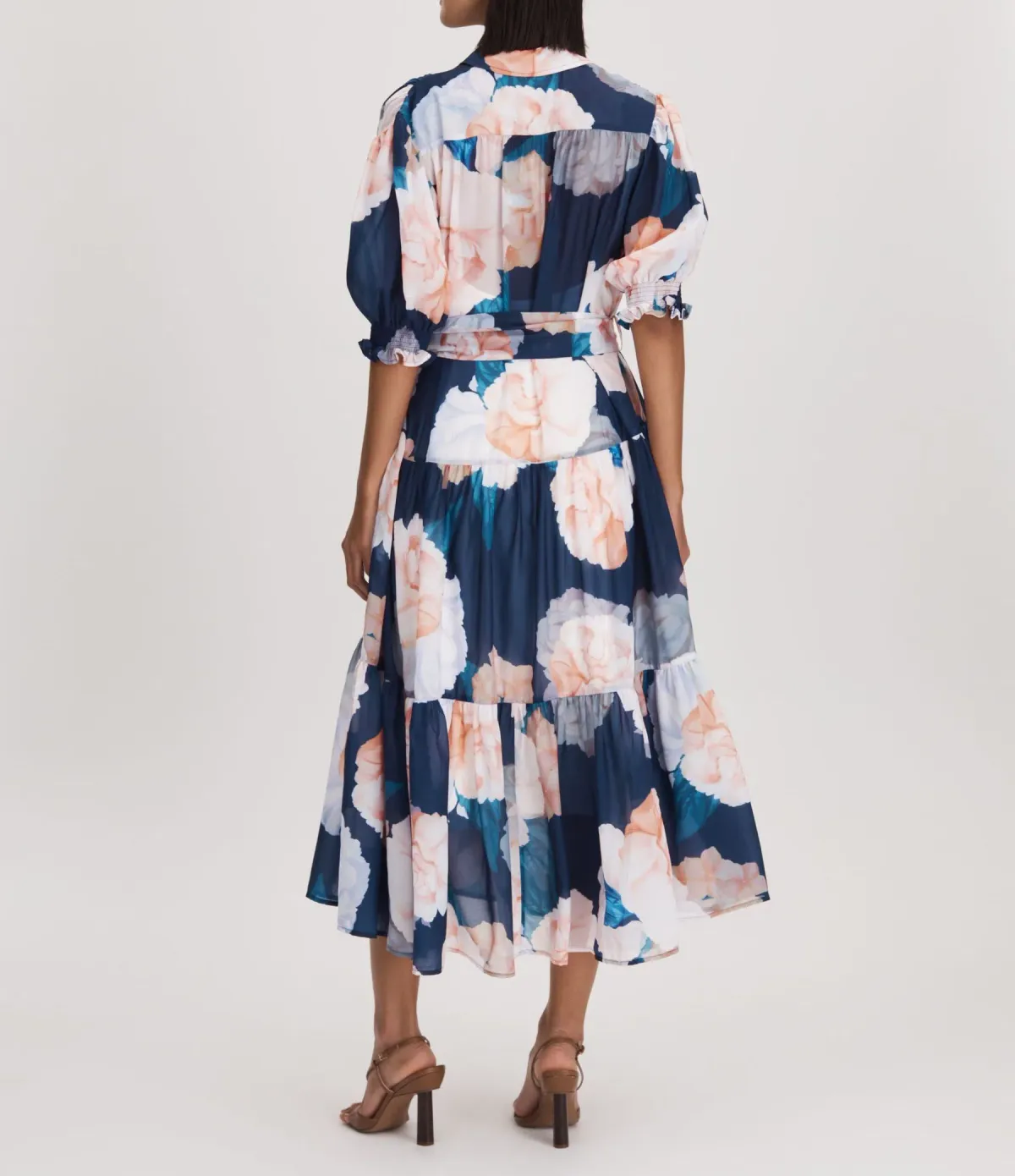 Leo Lin Ellie Bishop Sleeve Midi Dress Rosebud Print in Navy Size AU 16 - Image 2