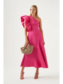 Aje Bonjour Asymmetric Dress In Fuschia Pink Size AU 6 for rent on The Volte - image 1