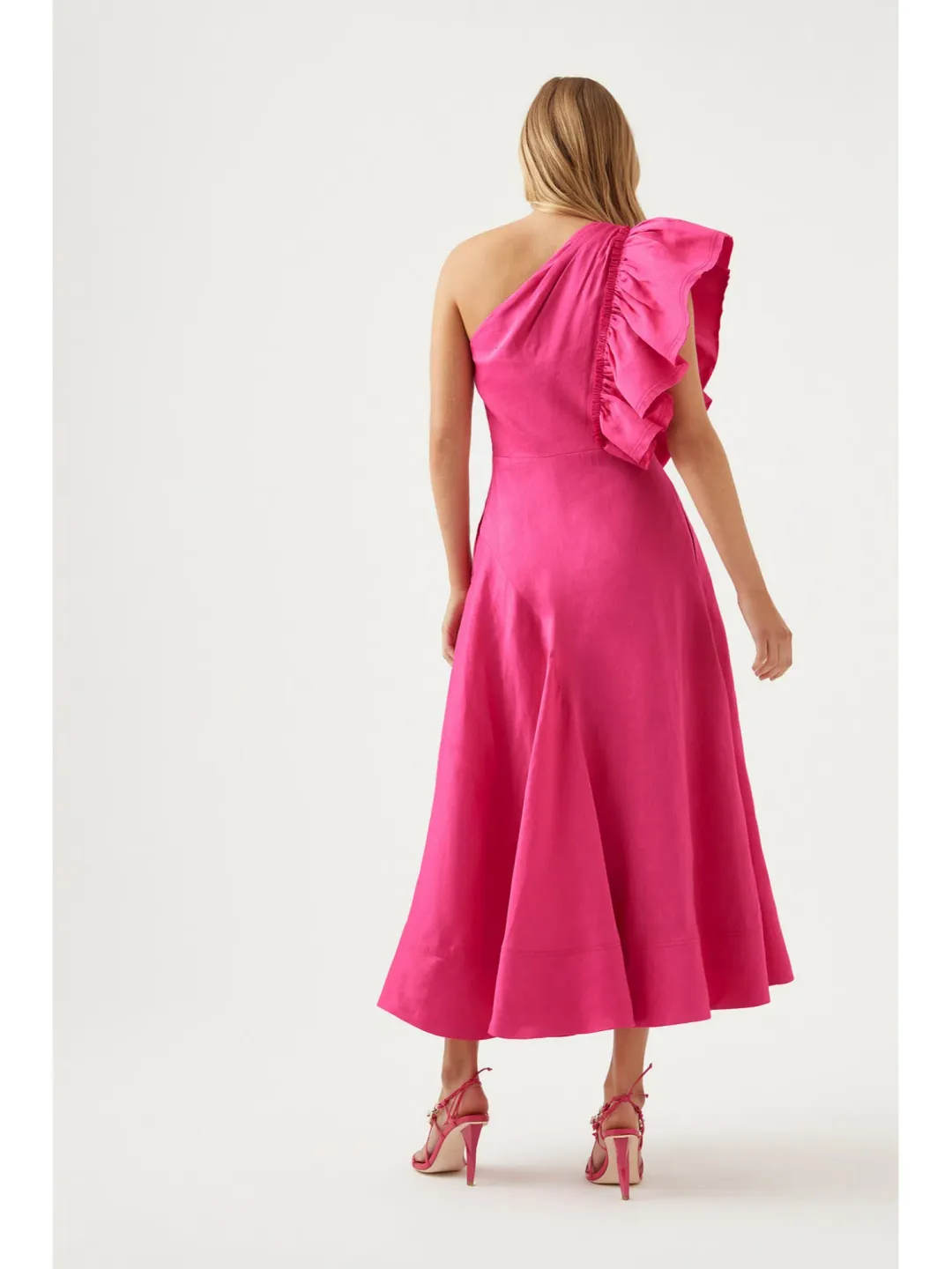 Aje Bonjour Asymmetric Dress In Fuschia Pink Size AU 6 for rent on The Volte - main image