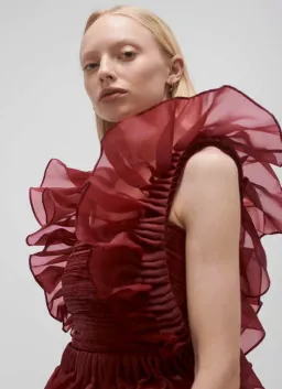 AJE ASRA PLEATED FRILL MIDI DRESS RED SIZE 8 for rent on The Volte - image 2