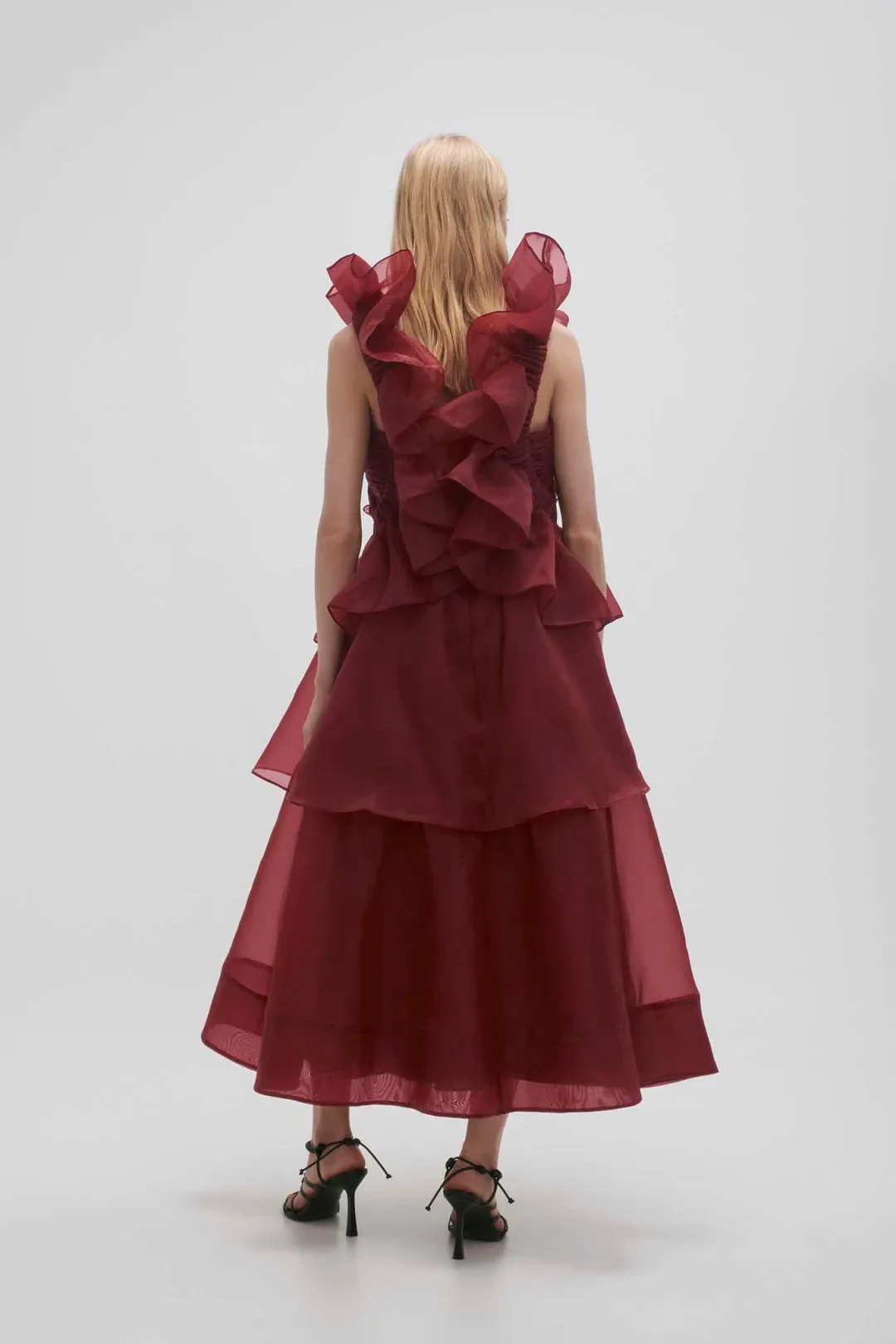 AJE ASRA PLEATED FRILL MIDI DRESS RED SIZE 8 for rent on The Volte - main image