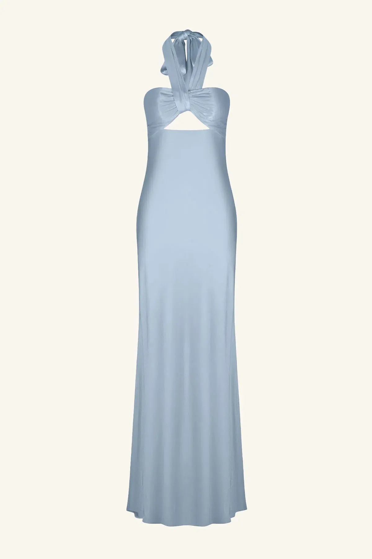 Shona Joy La Lune Ruched Halter Maxi Dress Powder Blue Size AU 8 - Image 4
