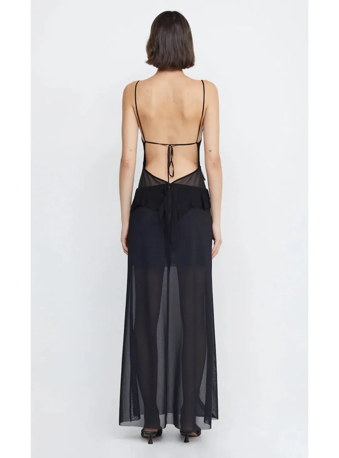 Bec & Bridge Aurelie Strap Frill Maxi Dress Black Size AU 8 for rent on The Volte - main image