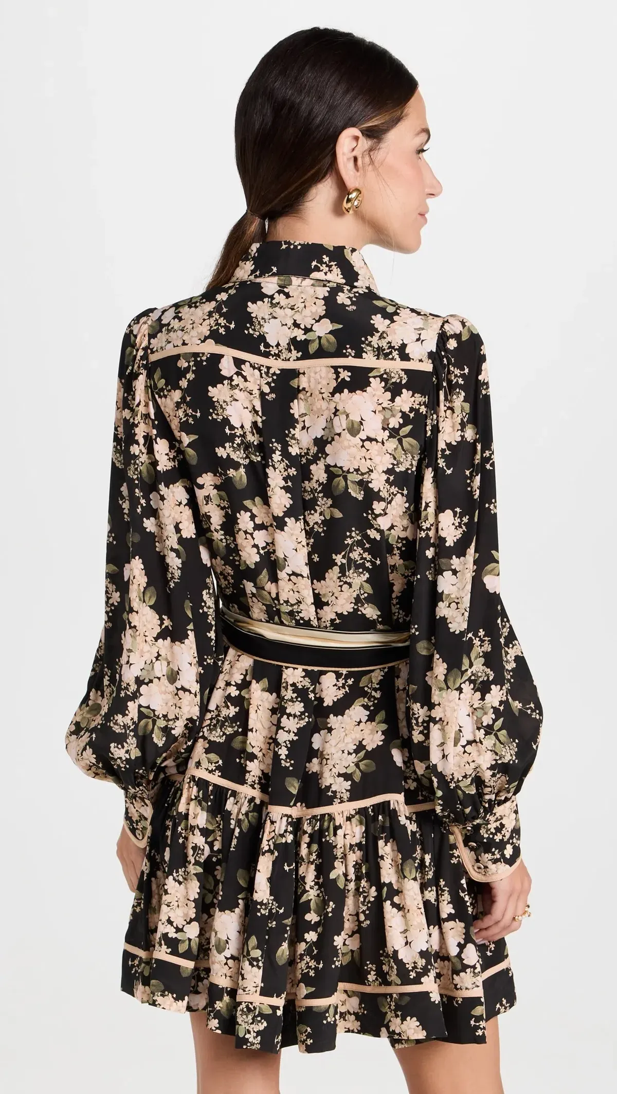 Zimmerman Shirt Mini Dress in Black Ivory Floral Size 10 - Image 2