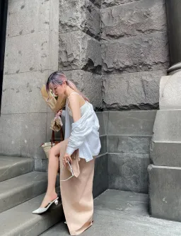 Andrea Iyamah Halima Wrap Poplin Maxi Skirt Beige Size XS / AU 6 for rent on The Volte - image 5