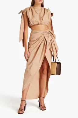 Andrea Iyamah Halima Wrap Poplin Maxi Skirt Beige Size XS / AU 6 for rent on The Volte - image 1