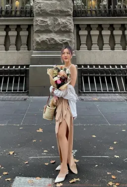 Andrea Iyamah Halima Wrap Poplin Maxi Skirt Beige Size XS / AU 6 for rent on The Volte - image 4