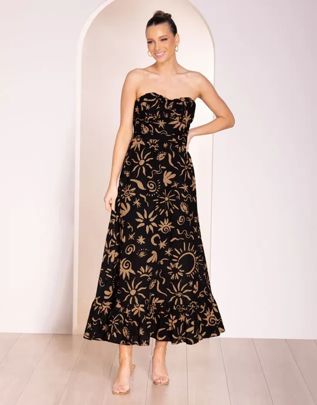Pilgrim Raegan Strapless Midi Dress Print Size 18 for rent on The Volte - main image