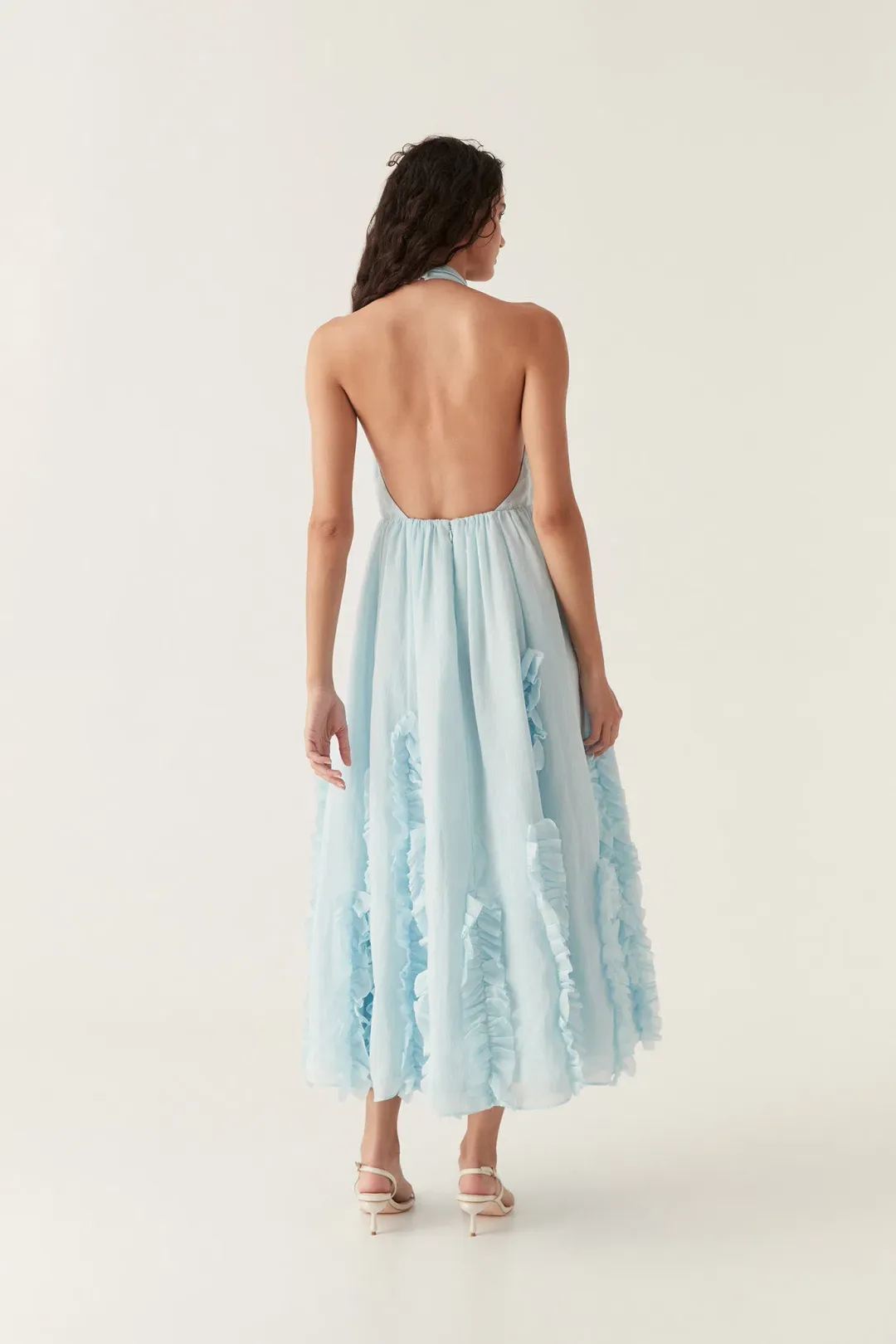 Aje Hilma Frill Maxi Halter Dress Blue Size 6 for rent on The Volte - main image