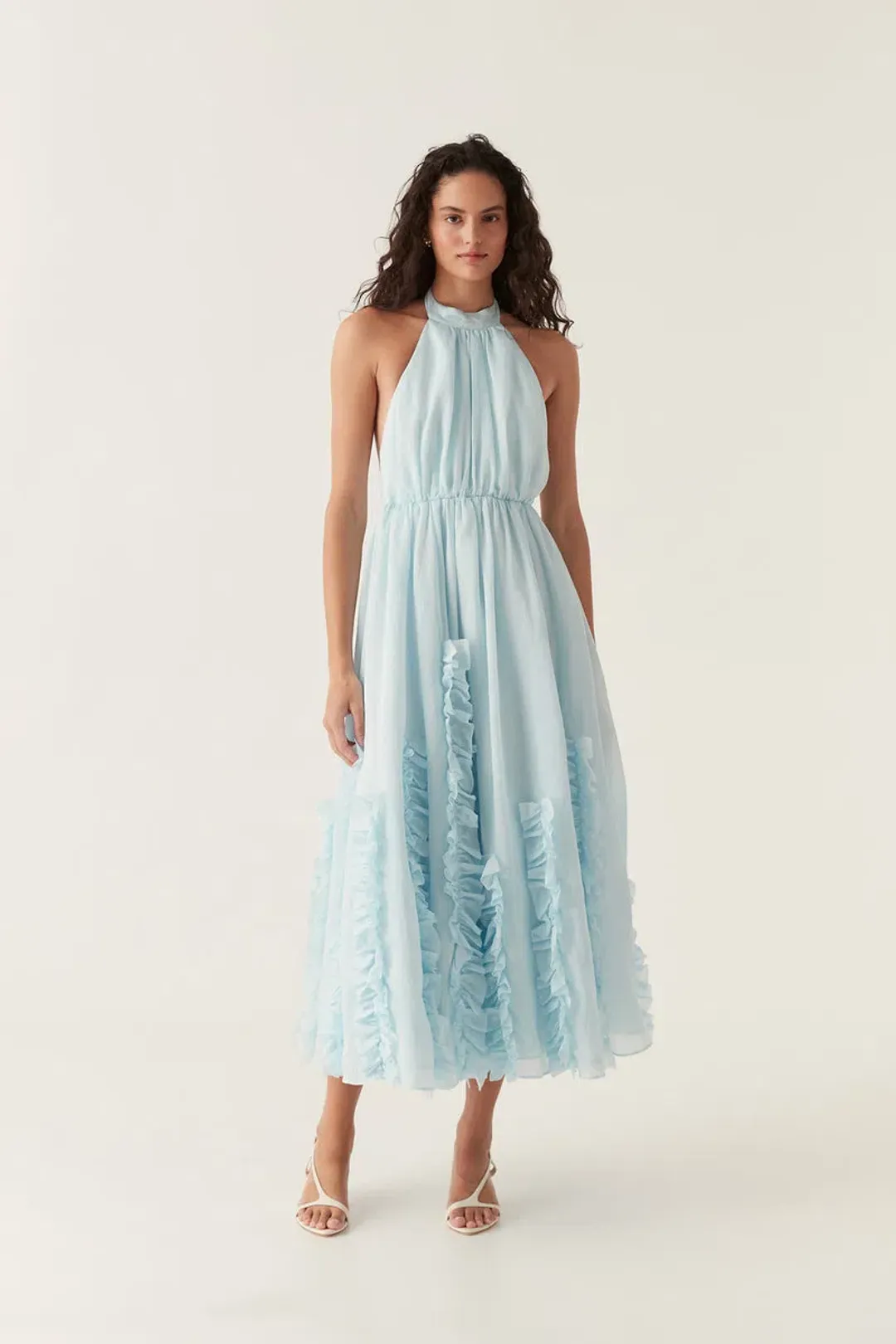 Aje Hilma Frill Maxi Halter Dress Blue Size 6 for rent on The Volte - main image