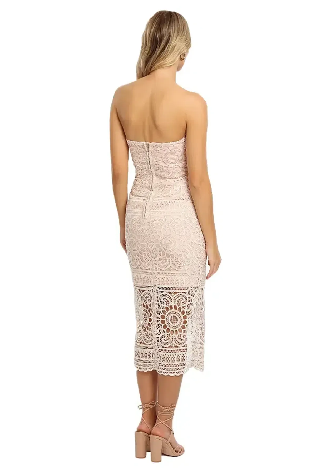 Nicholas Blush Geo Floral Lace Strapless Dress Pink Size 6 - Image 3