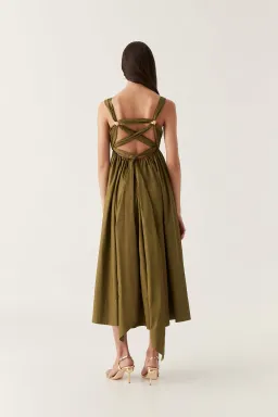 Aje Nova Tie Back Midi Dress Olive Size 10 for rent on The Volte - image 3