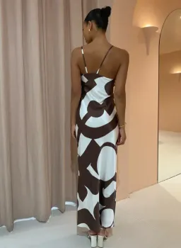 Sir The Label Julien Assymetric Slip In Abstract Chocolate Size Au 8 for rent on The Volte - image 3