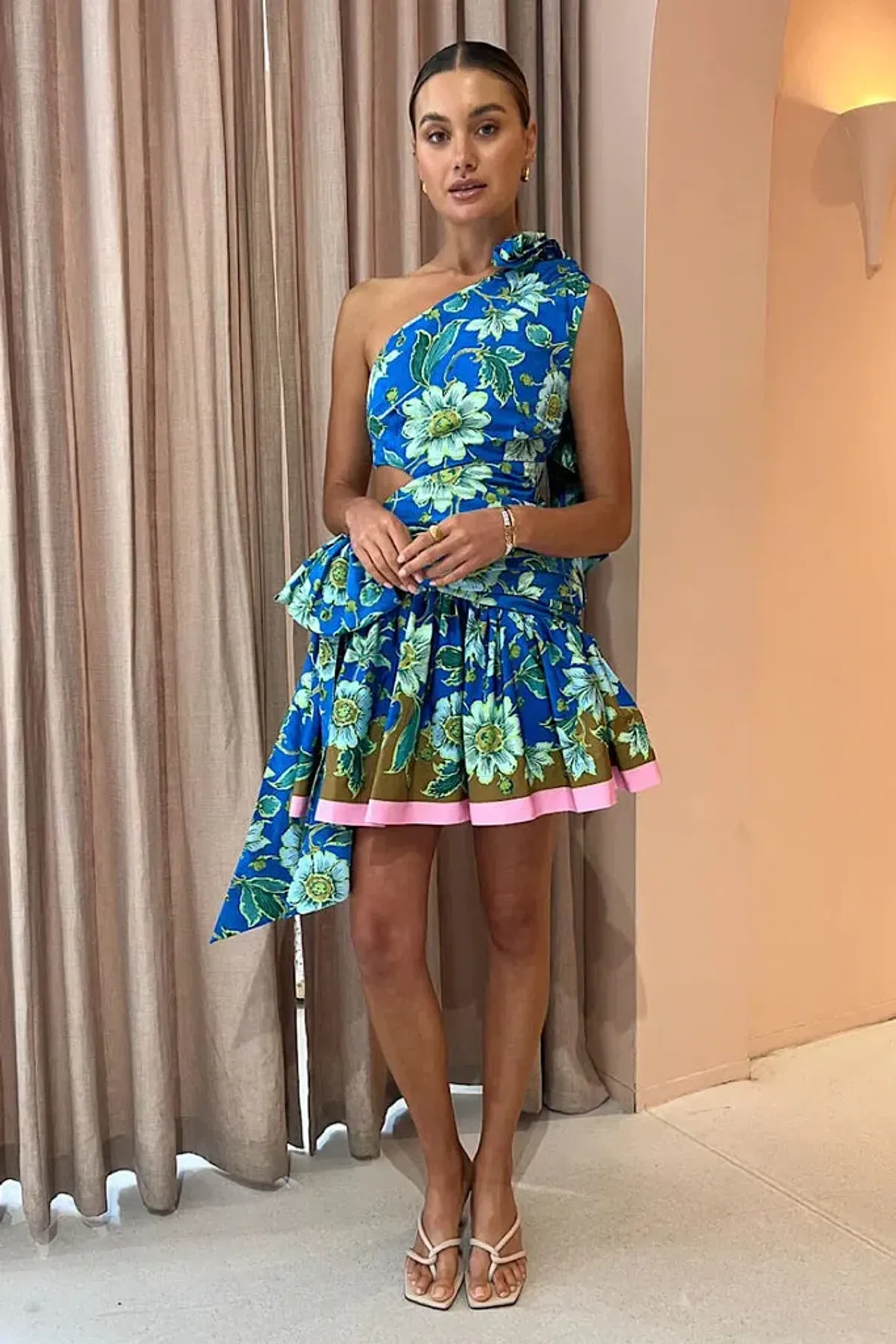 Alemais Winnie One Shoulder Mini Dress Blue/Floral Size 10 - Image 3