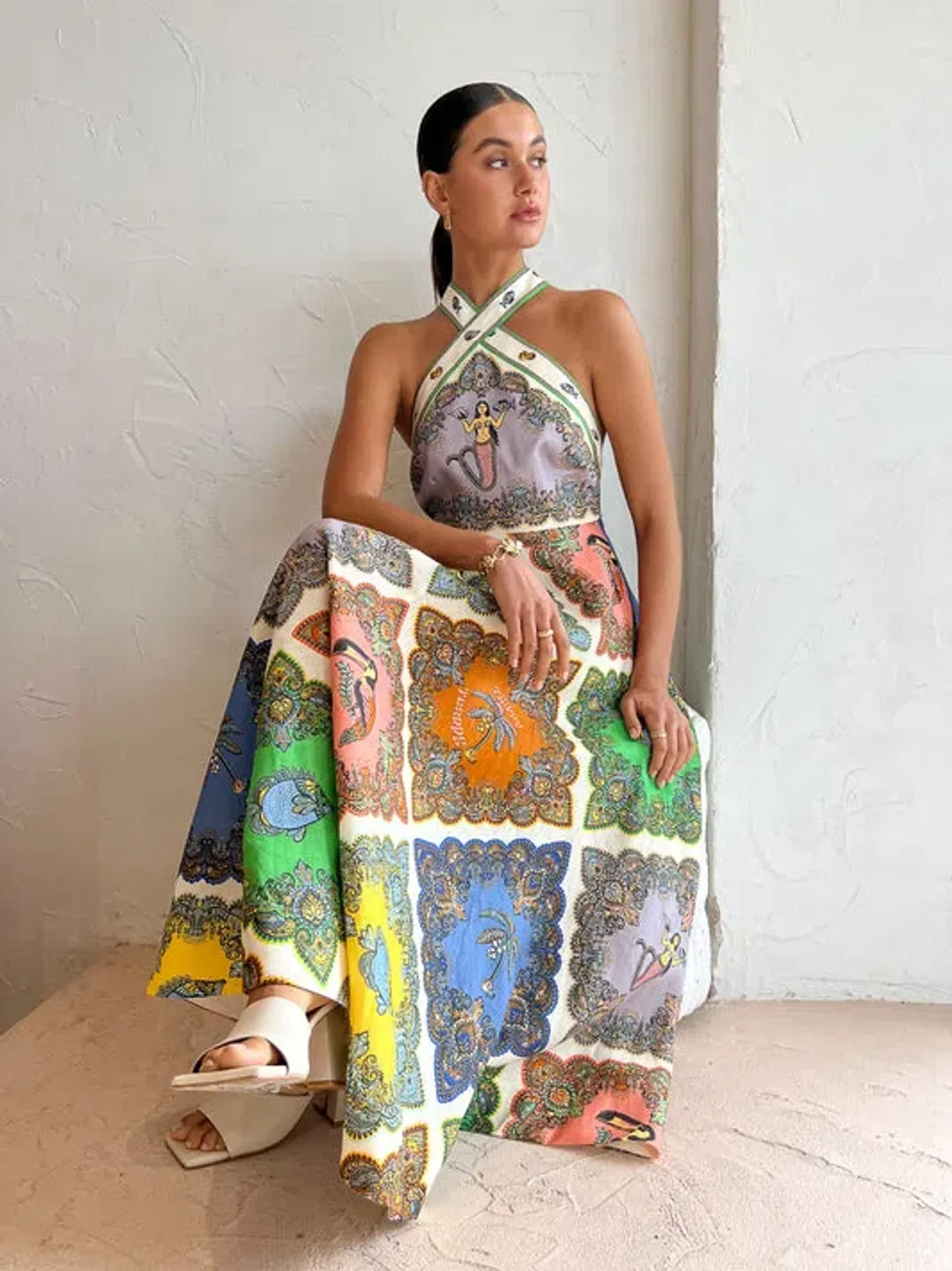 Alemais Trippy Troppo Halter Midi Dress Multi Size 10 for rent on The Volte - main image