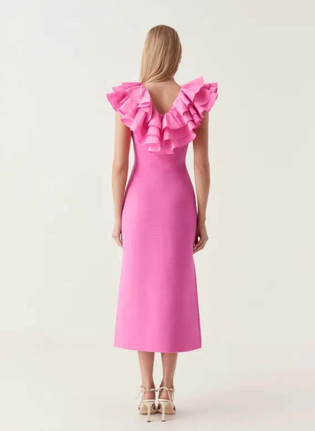 Aje Transcendent Ruffle Midi Dress Cerise Pink Size S / AU 8 - Image 3