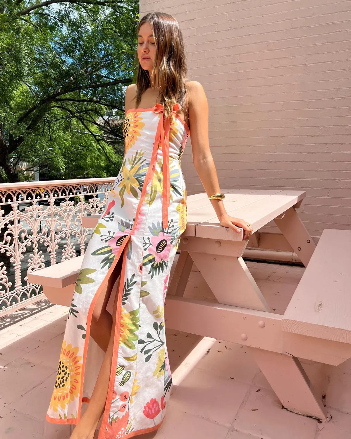 By Nicola Claudia Strapless Wrap Maxi Dress Potpourri/Melon Size 8 - Image 6