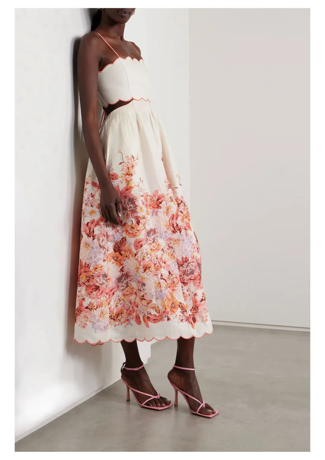 Zimmermann Devi Scallop Midi Dress Cream Floral Size 2 / AU 12 for rent on The Volte - main image