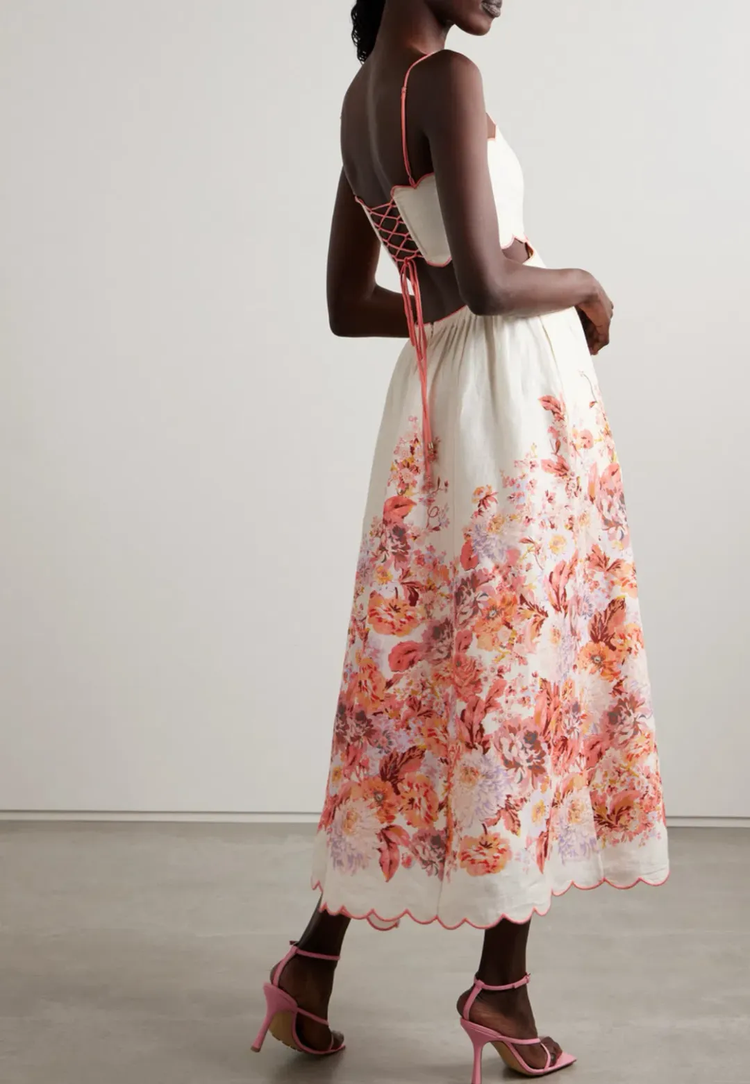 Zimmermann Devi Scallop Midi Dress Cream Floral Size 2 / AU 12 for rent on The Volte - main image