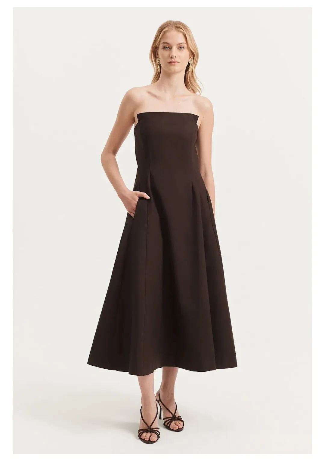 Country Road Strapless Fit and Flare Midi Dress Brown Size 10 for rent on The Volte - main image
