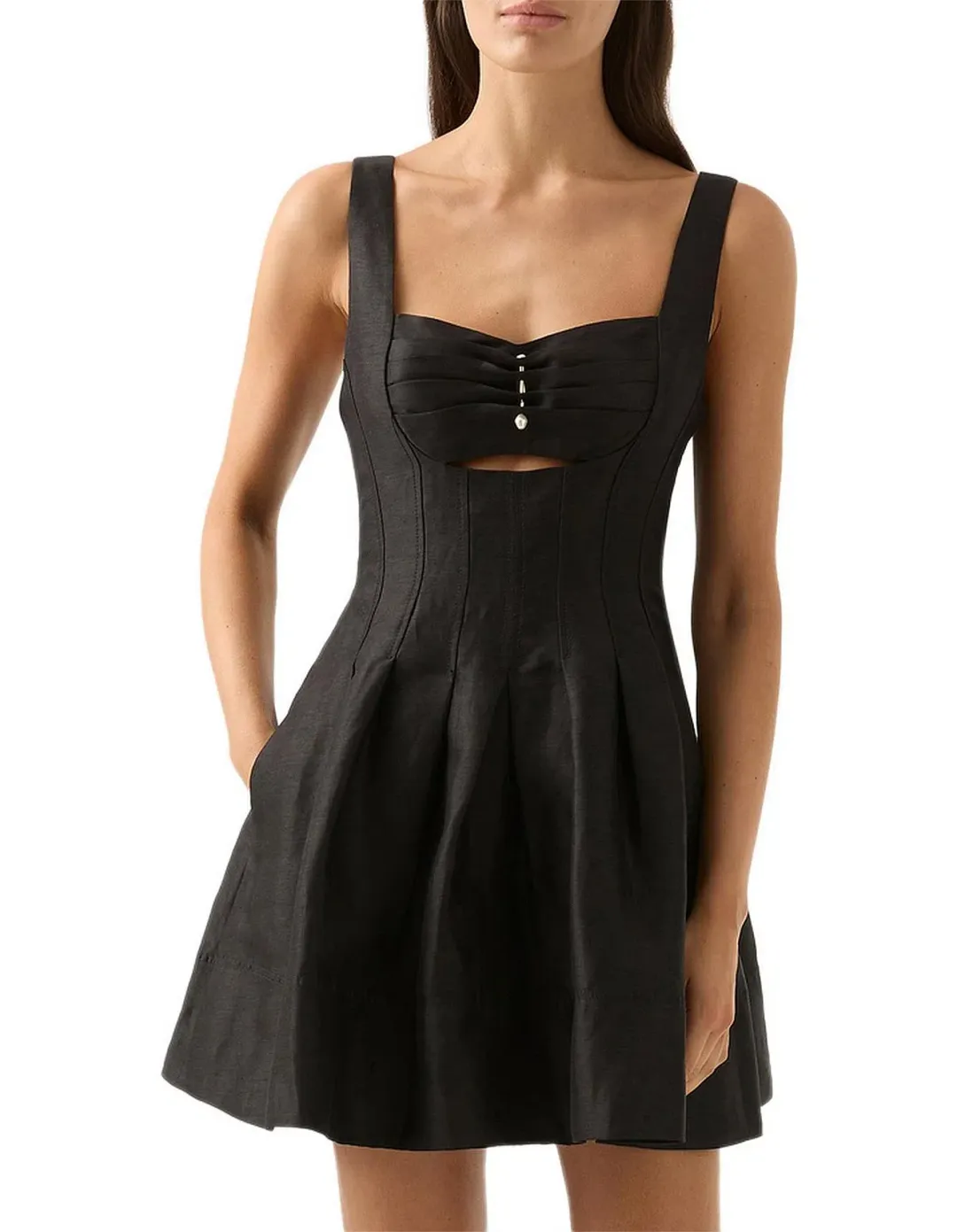 Aje Divinity Pearl Pin Mini Dress Black Size 4 for rent on The Volte - main image