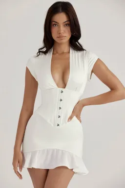 House of CB Tianna Ivory Ruffle Corset Dress White Size 8 for rent on The Volte - image 2