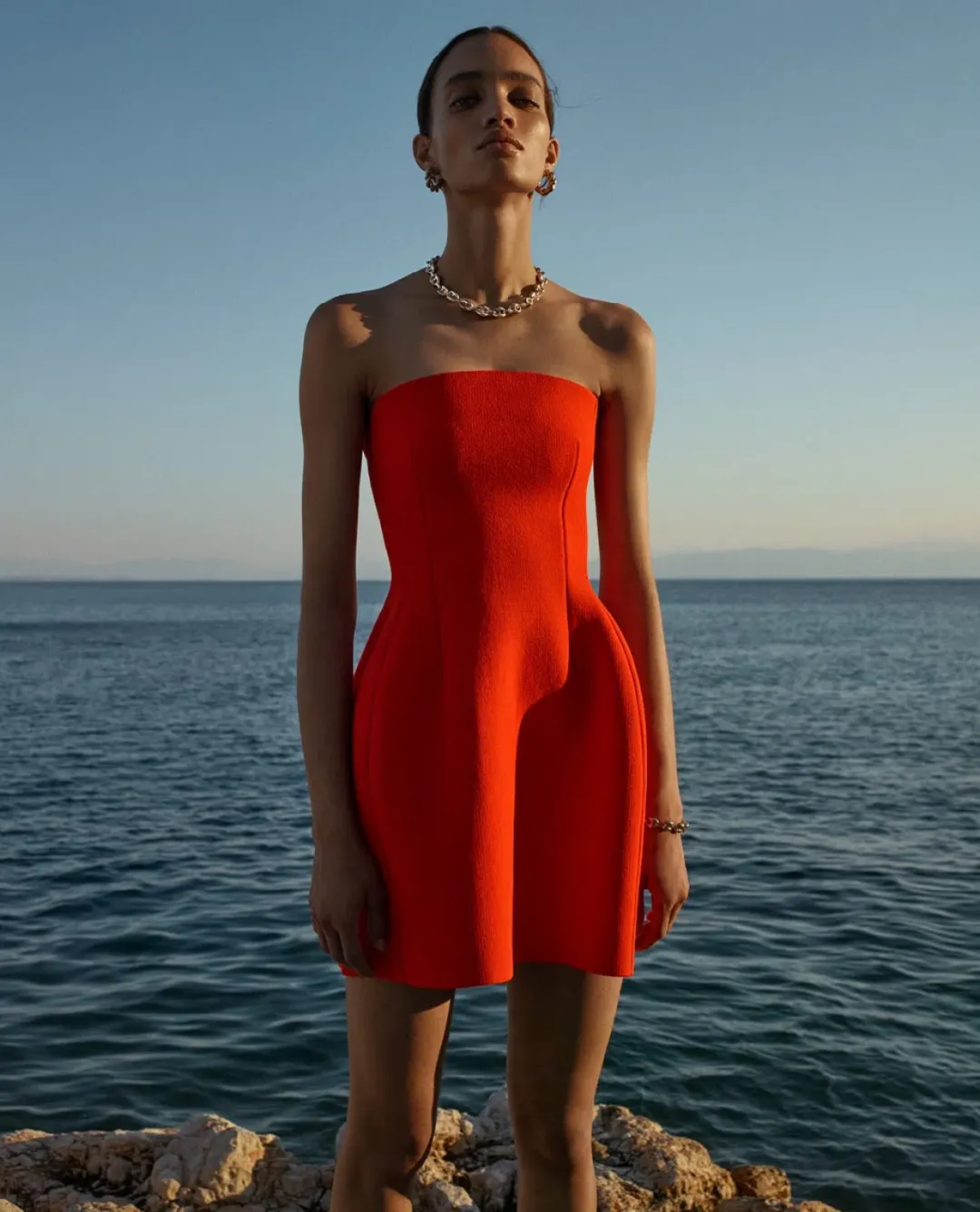 Scanlan Theodore Crepe Knit Peplum Strapless Dress Crayon Size M/ AU 10 for rent on The Volte - main image