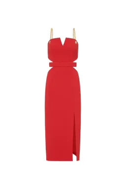 Rebecca Vallance Scarlett Chain Midi Dress Red Size 8 for rent on The Volte - image 5